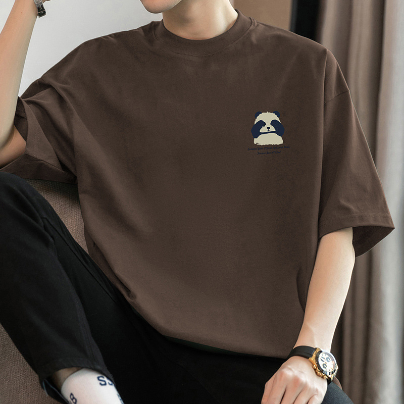 260g American-style heavyweight pure cotton T-shirt, men's short-sleeved summer round neck top, loose-fitting all-cotton half-sleeve teddy bear T-shirt