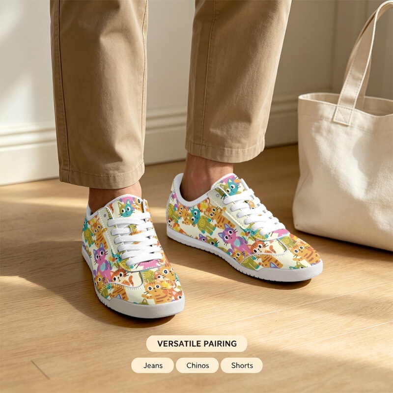 2026 new casual sports women's shoes with soft soles, popular on Temu, cat pattern one-piece printed sneakers, foreign trade men's shoes 2026 new casual sports women's shoes with soft soles, popular on Temu, cat pattern one-piece printed sneakers, foreign trade men's shoes