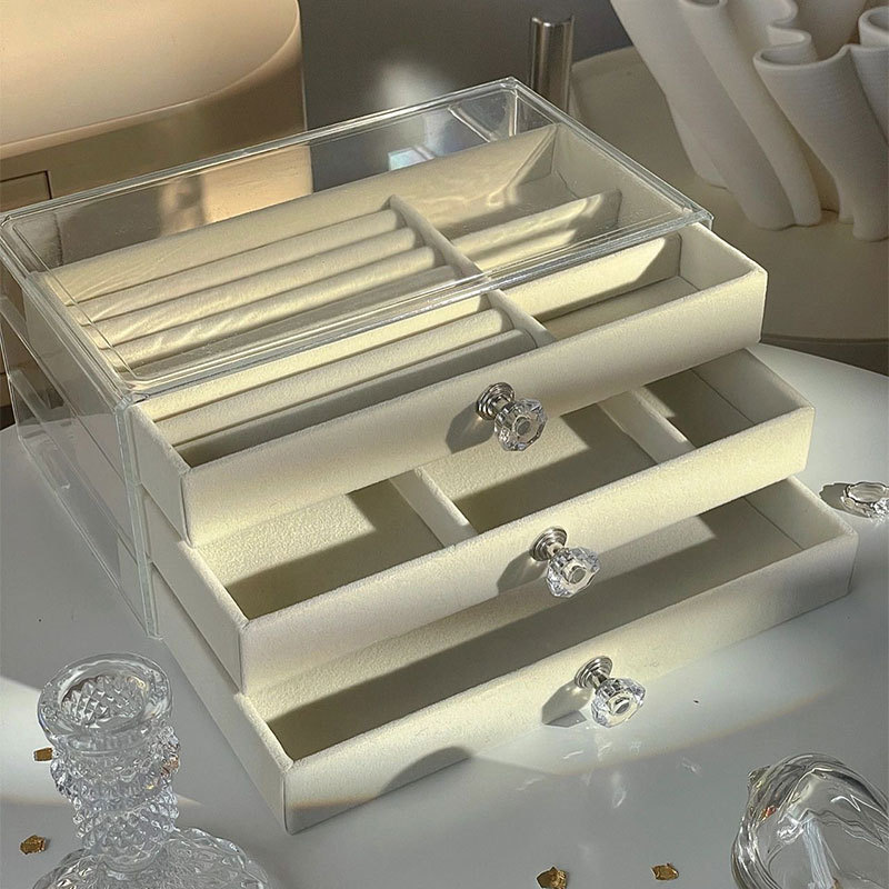 Jewelry Storage Box, Anti-Oxidation Earrings, Ear Studs, Necklaces, Velvet Acrylic, High-End Exquisite Jewelry Box, a Must-Have Item