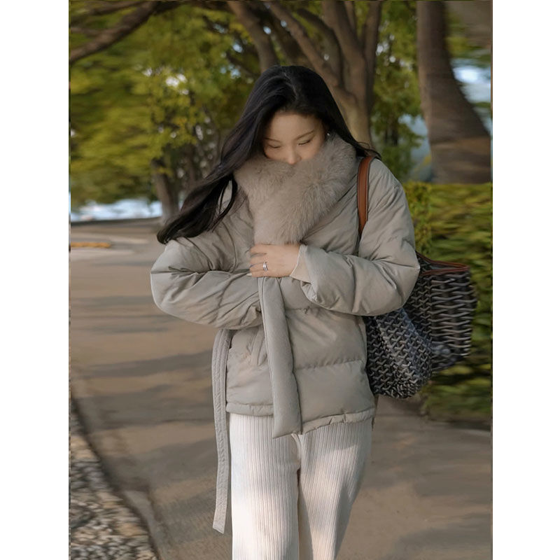 韩国东大门2025冬季仿狐狸毛气质加厚羽绒服女源头工厂有吊牌氨纶