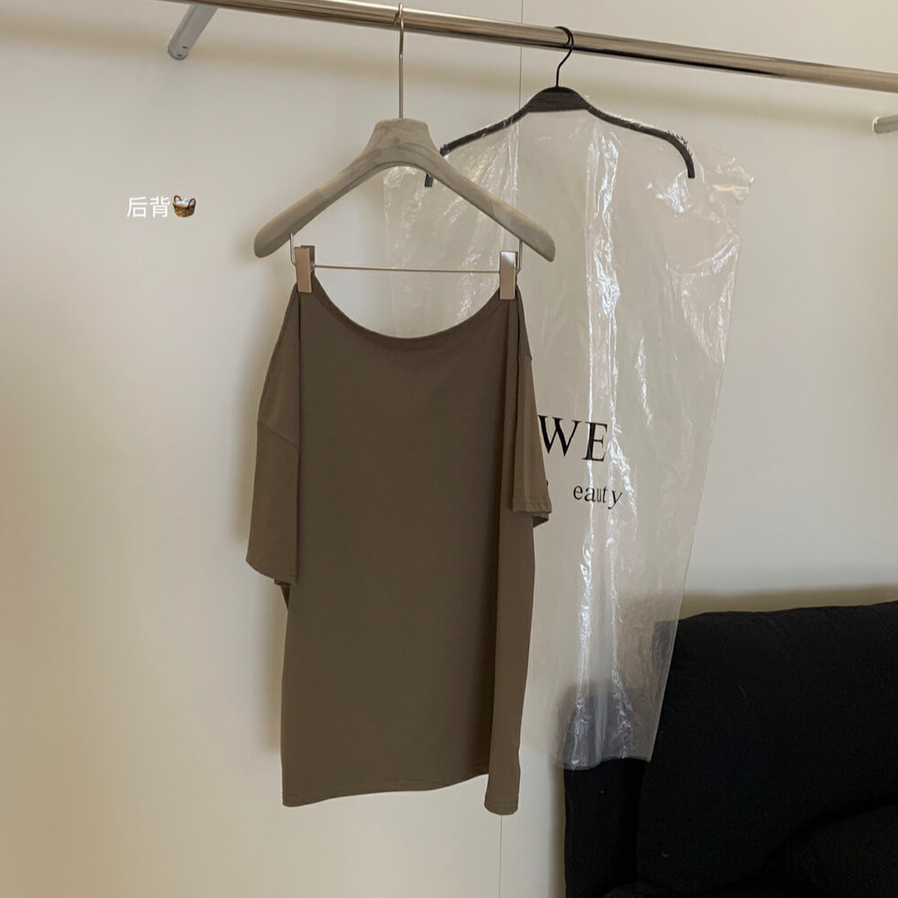WGWE coreano verano letras antiguas impresión casual oversize hombro oblicuo superior camiseta de manga corta mujer W5626 image 5