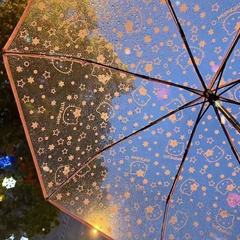 凯蒂猫透明雨伞折叠全自动三折便携加厚高颜值抗风女学生带小猫