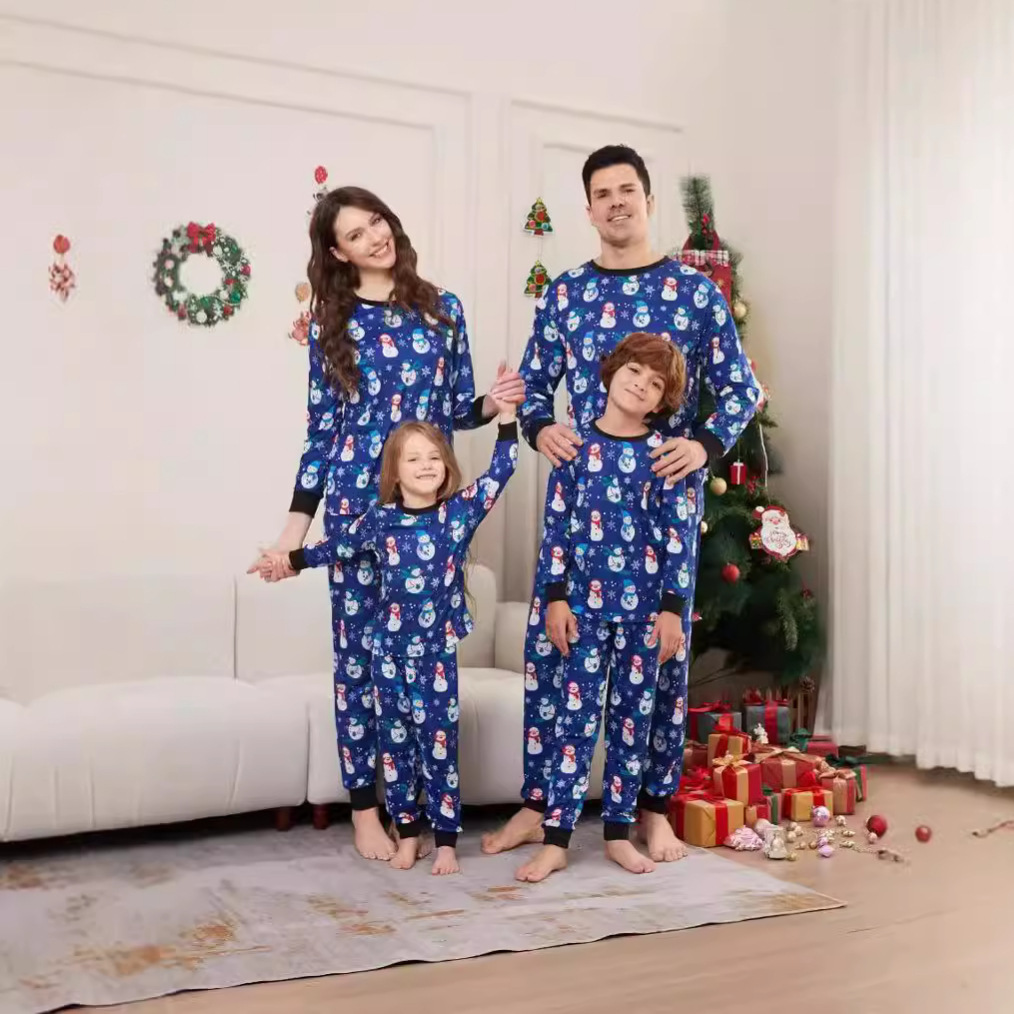 Weihnachten schneemann schnee hut plaid Weihnachten eltern-kind-anzug gedruckt homewear_voghion.com