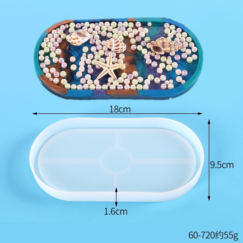 DIY cristal epoxi molde oval Mesa titular montaña silicona resina haciendo espejo bandeja molde