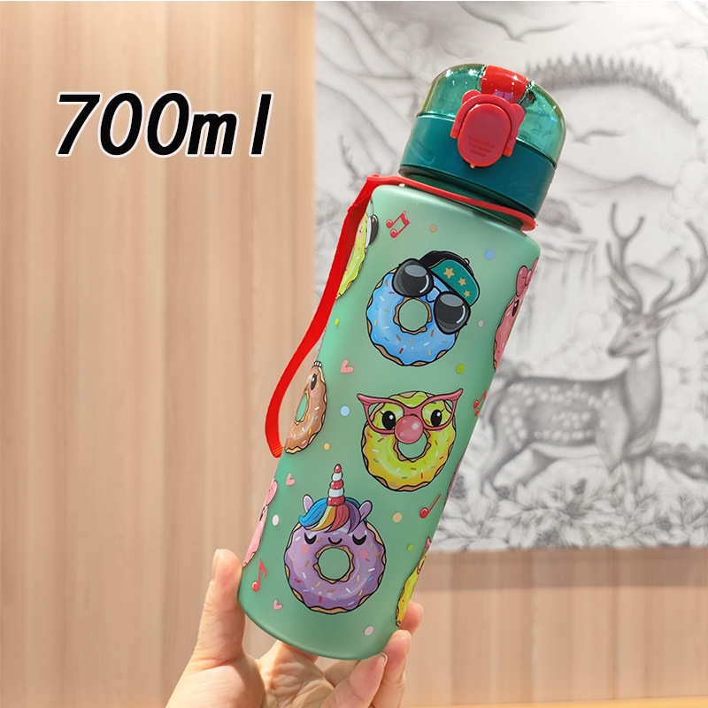 Nuevo patrón de dibujos animados taza de plástico esmerilado conveniente portátil taza de agua de donut cerradura tapa rebote taza de mochila de bebida directa