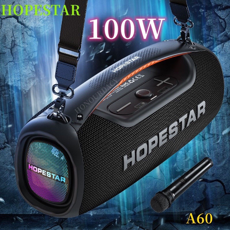 HOPESTAR-A60 wireless bluetooth speaker high power 100W high volume outdoor portable waterproof strap