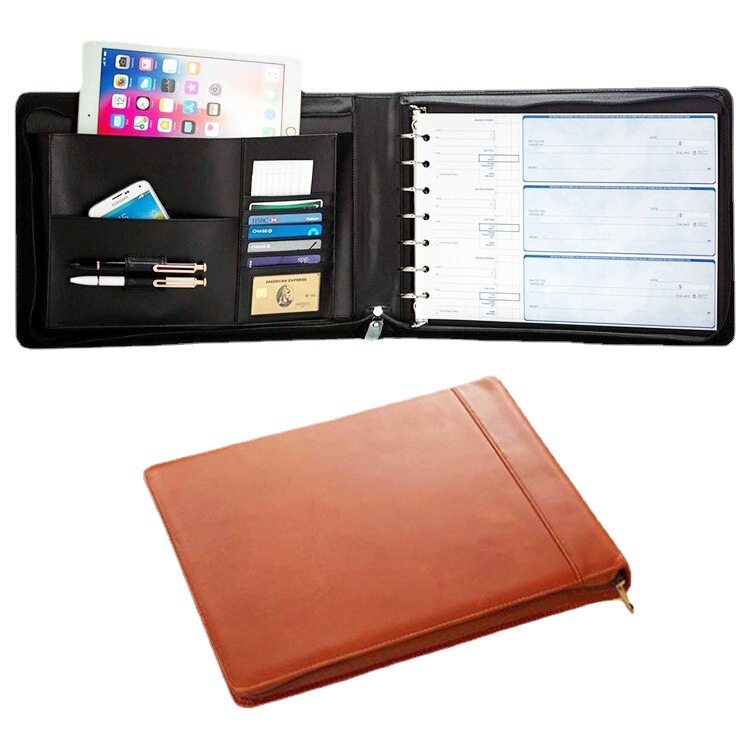 Guangzhou Custom-Made Long A4 Document Folder with Multi-Hole Silver Binder Rings, Can Hold Tablets, Pu Folder, Horizontal Style