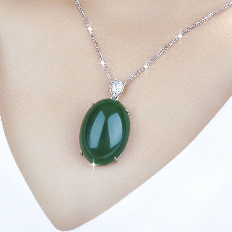 Dây chuyền bạc sterling nữ mặt dây chuyền đá chalcedony hình hạt đậu bốn mùa chi tiết 11