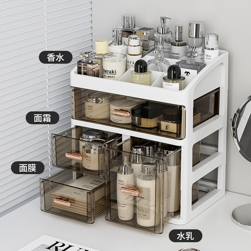 Estante de la cómoda de la Caja de almacenamiento de cosméticos, estante de la mesa, cajón de clasificación de escombros, estante de almacenamiento, estante de lavado del baño, estante de la Mesa de lavado
