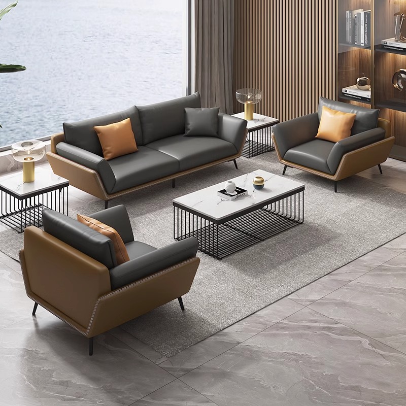Boss Office Sofa Genuine Leather Business Reception Area Simple Modern Leisure Sofa Coffee Table Combination Set