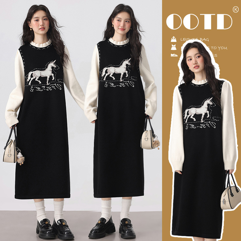 Maternity Dress Autumn and Winter Fashionable Loose and Versatile Slimming Outer Wear Casual Knitted Sweater Dress