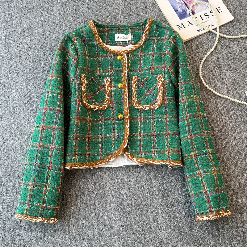Cross-Border Tweed Short Jacket Popular Top Autumn and Winter 2025 New Style Small Fragrant Lady Plaid High