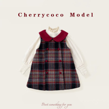 CHERRYCOCO女童套装冬季新款女宝宝洋气毛呢格子加绒背心裙公主裙