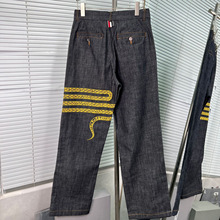TB高品质新款蛇年限定刺绣蛇形环绕牛仔男款休闲阔腿长裤
