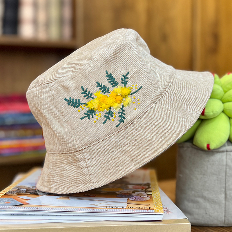 Lu bordado a mano diy sombrero de pescador sombrero de deportes para hombres y mujeres estudiantes sombrero de flores de dibujos animados casuales coreanos