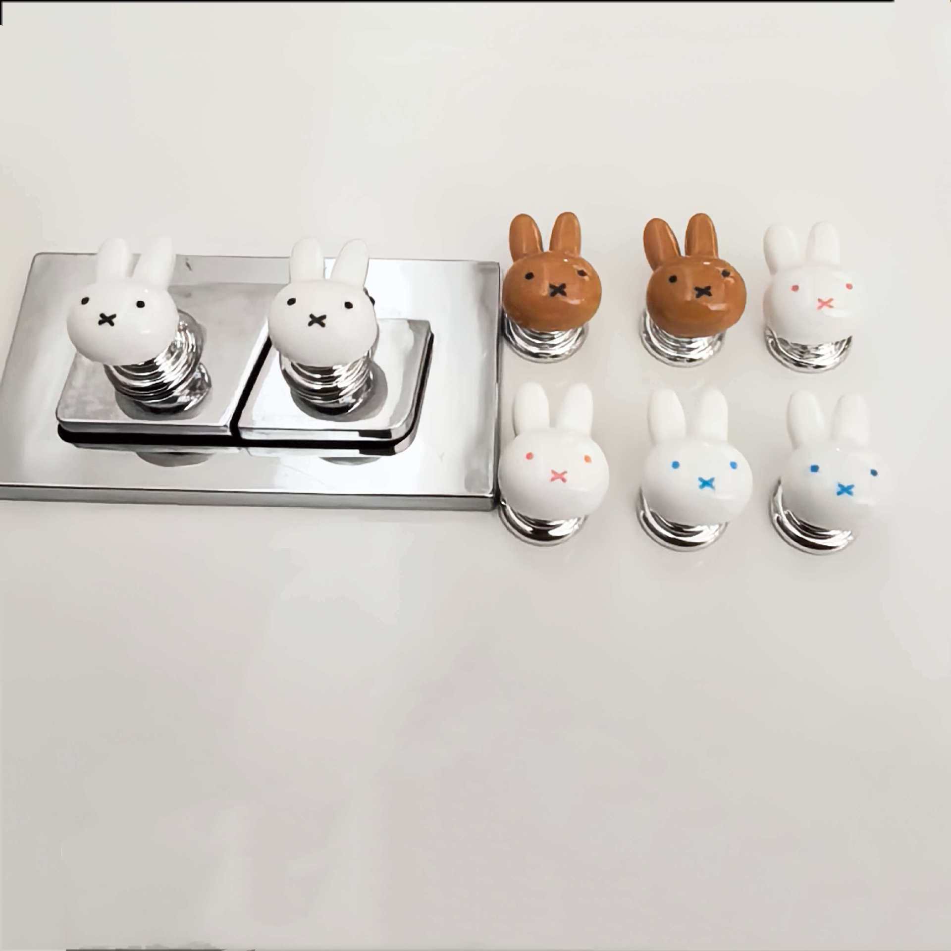Bonito conejo miffy inodoro de presión de manicure botón de baño creativo especial botón auxiliar de tanque de descarga image 2