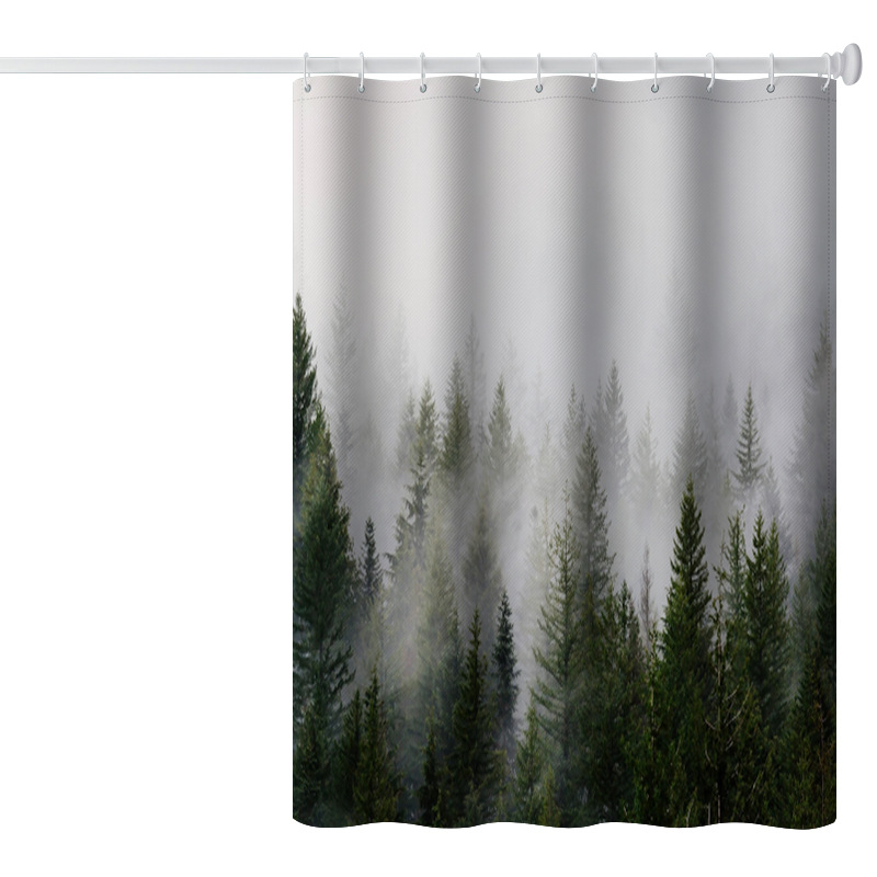 Cortina de ducha estilo europeo estilo ins popular bosque de niebla gruesa montaña lejana engrosada poliéster Impresión digital multi-especificación cortina decorativa