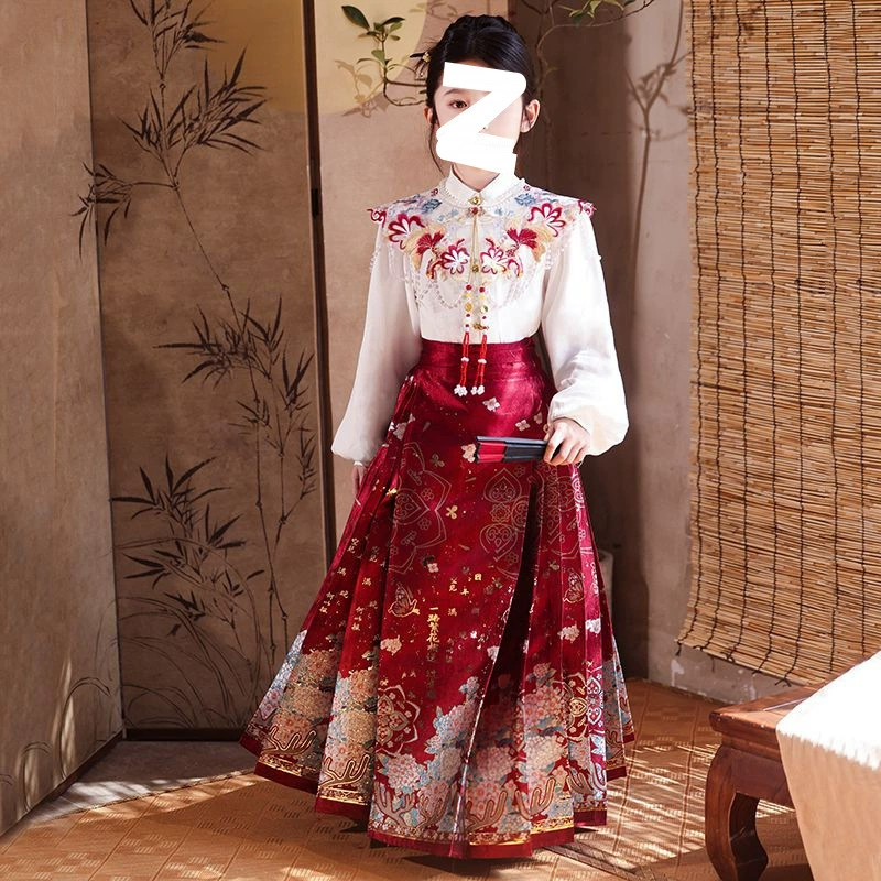 Fresh style Ming-style children's hanfu Ma mian skirt Chinese set girl new Chinese style ancient costume Ankara red dress