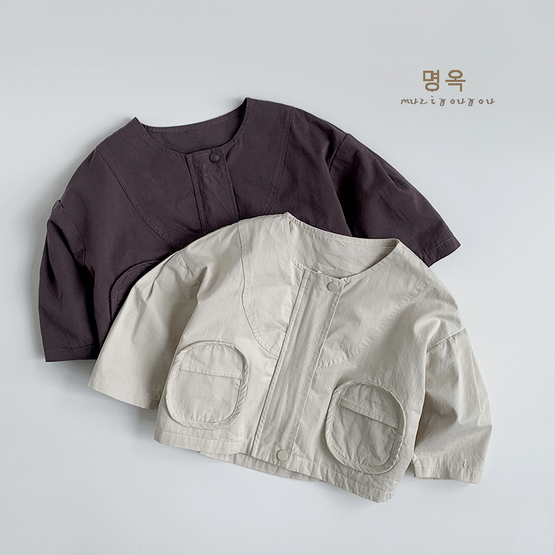 Chaqueta de primavera coreana para niños 2025 nuevos tops japoneses para niños y niñas ropa de cuello redondo para niños de moda