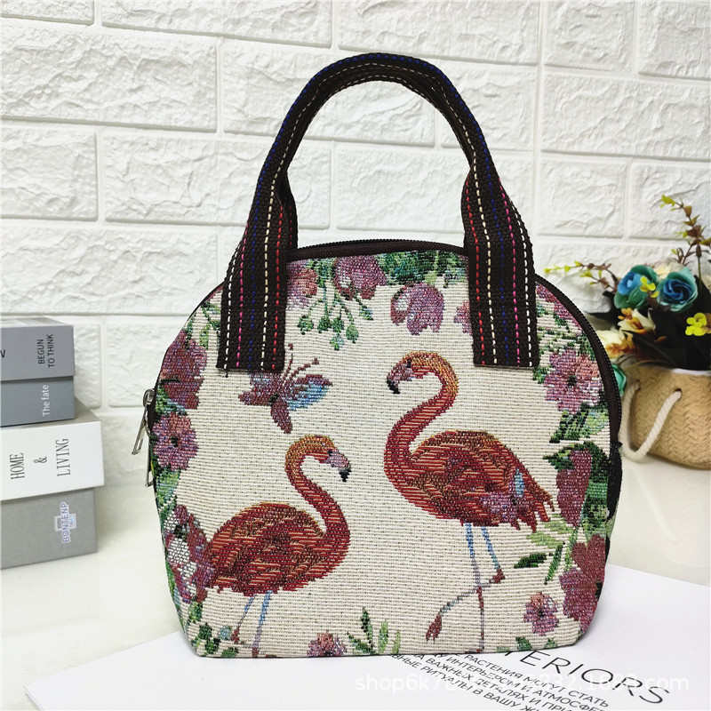 2024 nuevo color de doble cara de dibujos animados de punto bolsa de lona textura de comercio exterior mamá bolsa de compras monedero móvil