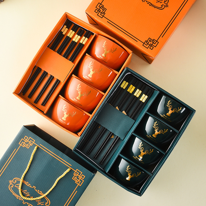 Cartoon little yellow duck ceramic bowl and chopsticks suit children's tableware gift box opening event return promotion gift logo