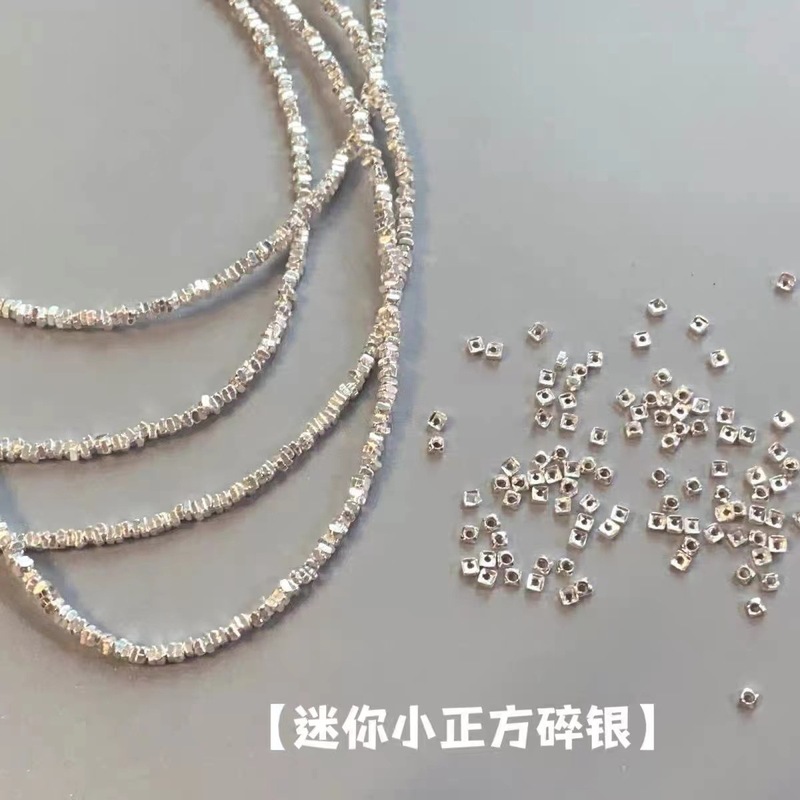 Non-Fading, Non-Allergenic Bracelet Necklace Small Square Crushed Silver Bracelet Color-Preserving Loose Bead Material Shaped Crushed Silver Spacer