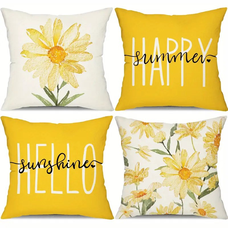 2024 Funda de almohada de verano de flores explosivas transfronterizas Cojín de dormitorio de sala de estar con estampado de letras de lino de Amazon