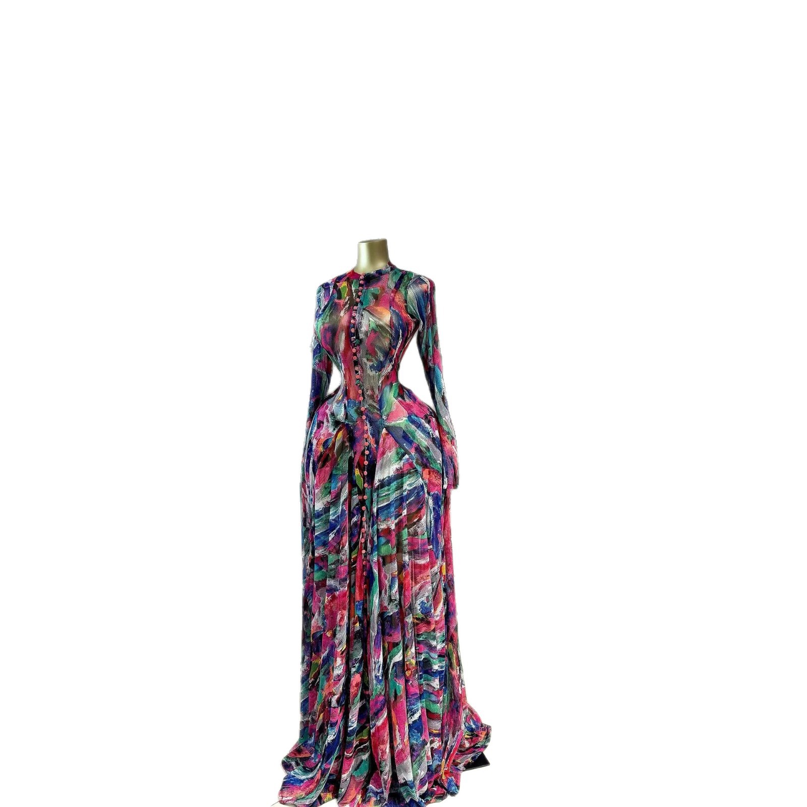 Women's Elegant Floral Maxi Dress – Long Sleeve Round Neck Bodycon Midi Dress With Fitted Waist Rsatile For Work & Events_ecoleips.com