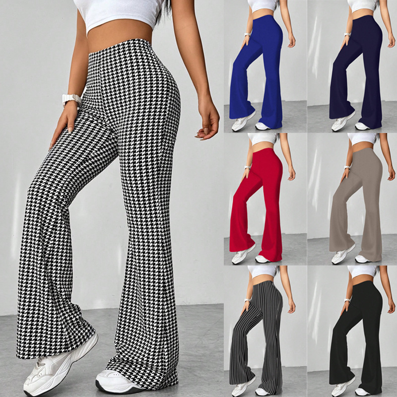2026 Cross-Border European and American Amazon New Fashion Retro Houndstooth High-Waisted Slim-Fit Floor-Length Casual Flared Pants 2026 Cross-Border European and American Amazon New Fashion Retro Houndstooth High-Waisted Slim-Fit Floor-Length Casual Flared Pants