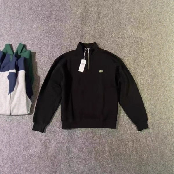 Lac French Small Fish Logo Half-Zip Sweatshirt Men's Autumn and Winter Polo Stand Collar Half-Zip Casual Versatile Long-Sleeved Sweatshirt