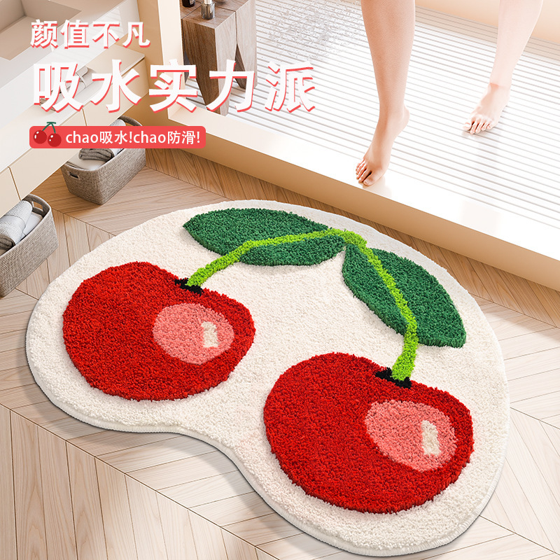 Fresh Fruit Flocking Carpet, Bathroom Non-Slip Floor Mat, Bathroom Entrance Water-Absorbent, Dirt-Resistant, Wear-Resistant, Easy-To-Clean Floor Mat