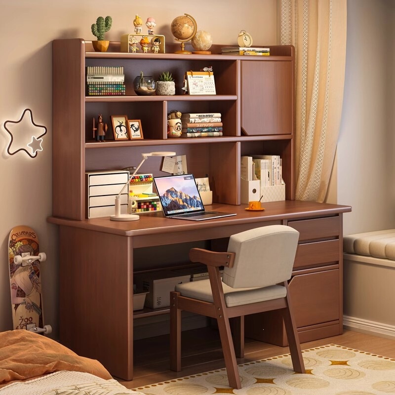 Chinese-style bedroom desk, solid wood desk, student desk for home use, study desk with bookshelf, integrated with a bookcase and drawers, computer desk Chinese-style bedroom desk, solid wood desk, student desk for home use, study desk with bookshelf, integrated with a bookcase and drawers, computer desk