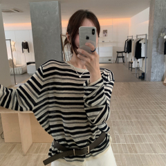 IMISS 含33%羊毛2025秋冬撞色条纹宽松慵懒风羊毛针织衫女H01153