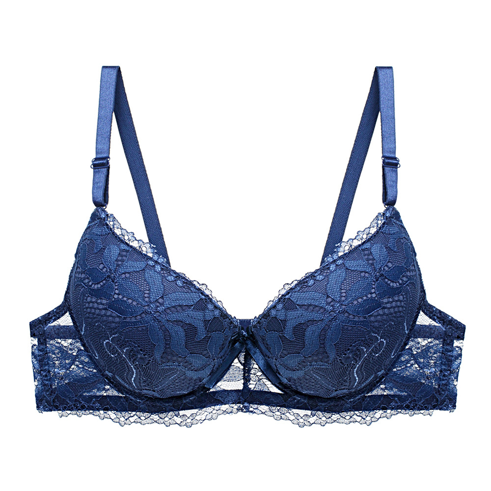 欧美性感上薄下厚杯全蕾丝文胸定型聚拢内衣套装亚马逊