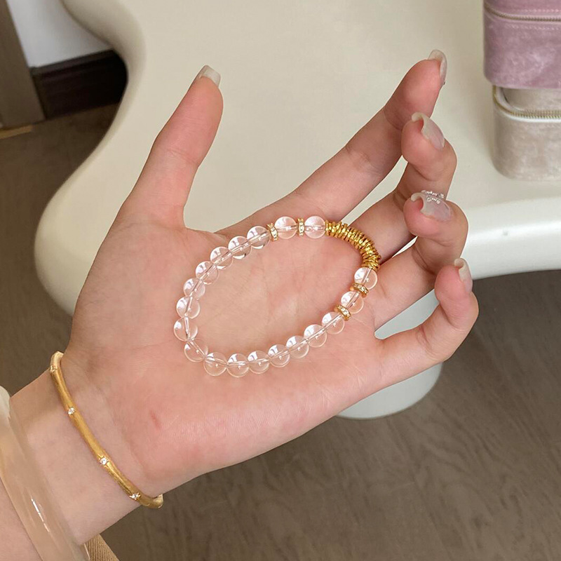 Elegant Crystal Beaded Bracelet With Hammered Pattern For Women_voghion.com