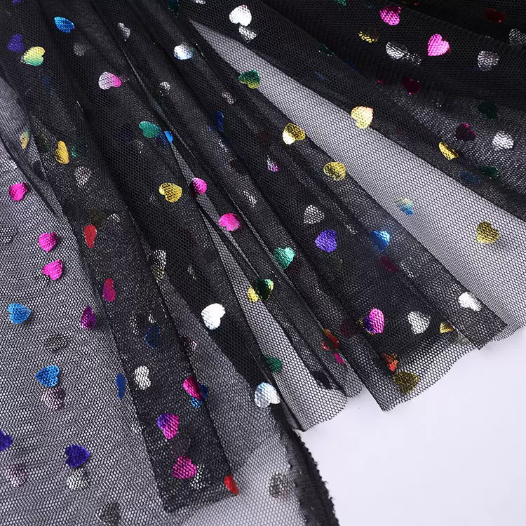 烫金可定制花型七彩桃心网纱底部DIY手工艺品纱裙家纺布料