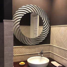 法式轻奢圆形雕刻壁炉镜装饰镜壁挂洗手台梳妆镜卧室高级感化妆镜