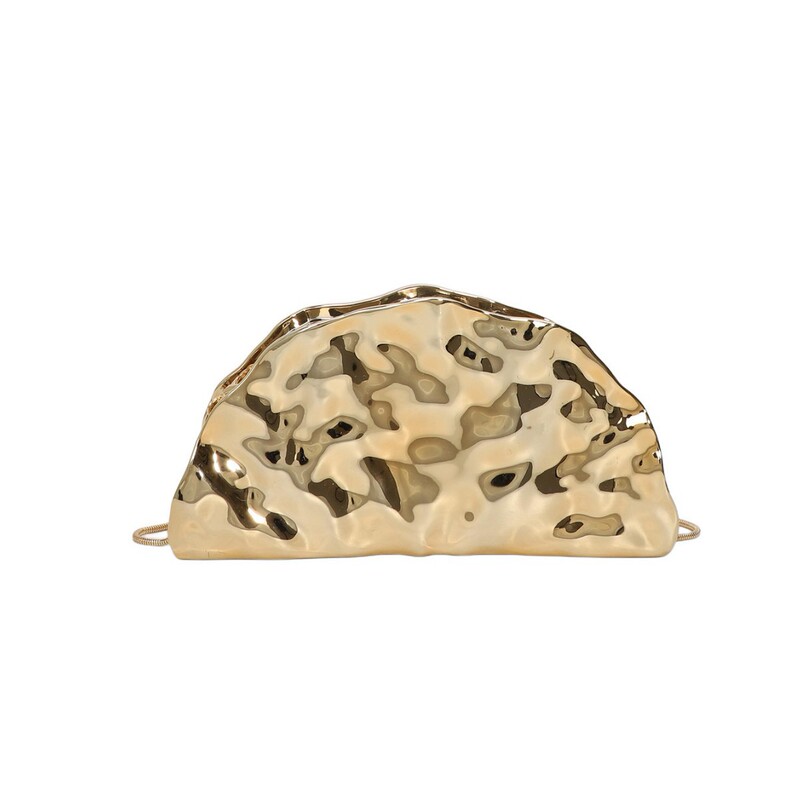 Cross-Border Foreign Trade Women's Evening Clutch Bag with a High-End Feel, European and American Style Electroplated Metal Fan-Shaped Acrylic Evening Clutch, Versatile