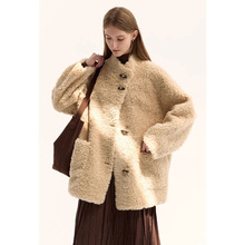 文九  全羊毛圈圈毛皮草大衣牛角扣皮毛一体休闲外套女25冬季8881