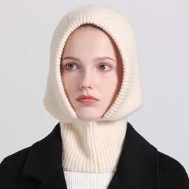 时尚韩版100%纯羊毛帽子男冬季女士保暖防风骑行百搭一体帽毛线帽
