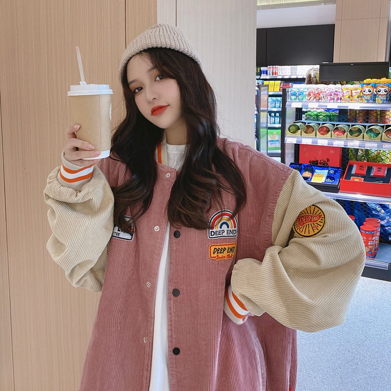 Cross-Border Corduroy Jacket for Women 2026 Spring and Autumn New Korean Style Retro Harajuku Bf Jacket Japanese Baseball Jacket for Women Trendy