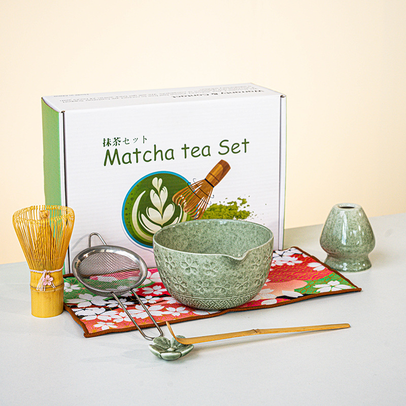 抹茶セット 8点セット 和風 桜抹茶 茶筅 カラーボックス クロスボーダー 抹茶ボウル 注ぎ口付き|undefined