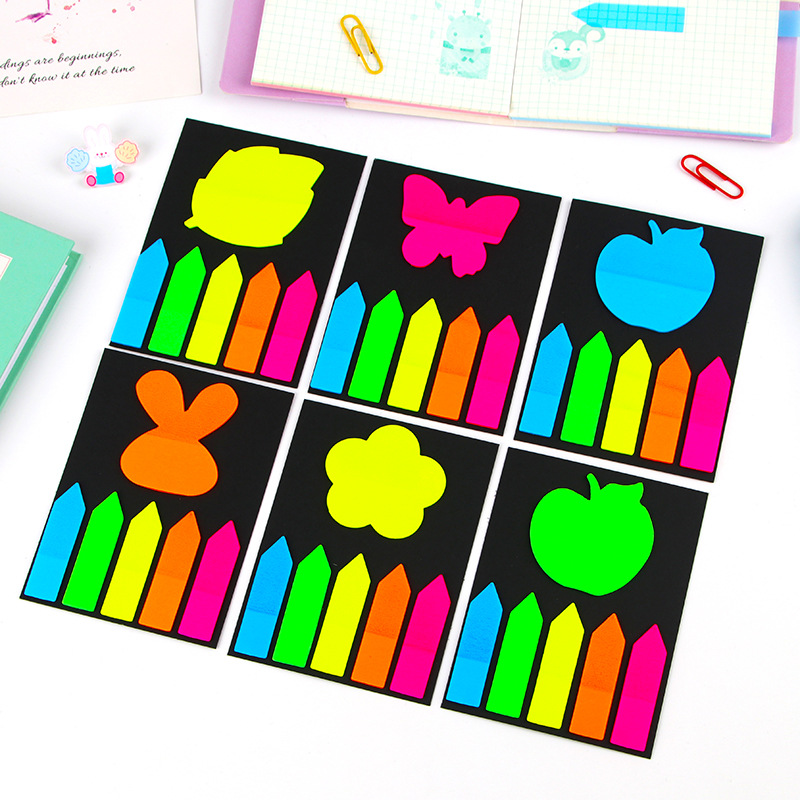 PET fluorescente transparente nota adhesiva tira índice etiqueta estudiante mensaje etiqueta con la flecha