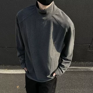 春秋半高领德绒打底衫男冬季保暖内搭长袖t恤解构设计感圆领卫衣