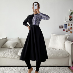 2022新款外貿穆斯林泳衣女士保守泳衣蛇皮印花高領全身比基尼泳裝