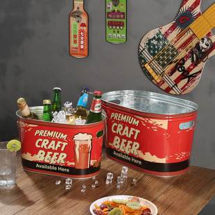American Retro Beer Ice Bucket Bar Ktv Commercial High-Value Large-Capacity Food-Grade Iron Beverage Ice Cubes