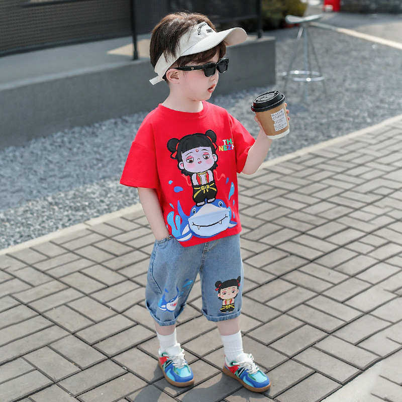 7854 Nezha ropa para niños traje para niños verano 2025 ropa de manga corta para niños nuevos tesoros para hombres ropa de verano