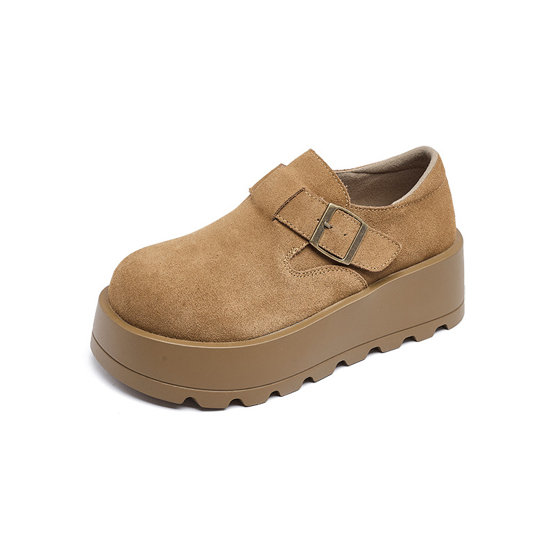 Zapatos de Dengbo Ken de la mujer 2026 nueva primavera de terciopelo todo incluido con suela gruesa de un solo pie zapatos casuales de cuero pequeño