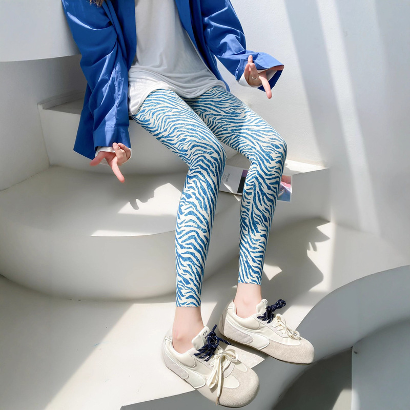 2025 Spring and Autumn Zebra Pattern Leggings Printed Pants High Elasticity Lightweight Nine-Point Pants Women's Personalized Trend