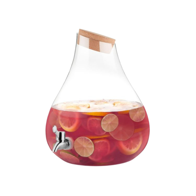 Jugo de gran capacidad con tapones de madera con grifo vidrio transparente frasco de vino 8L botella de agua fría roja de red fría fría frasco de bebidas comerciales